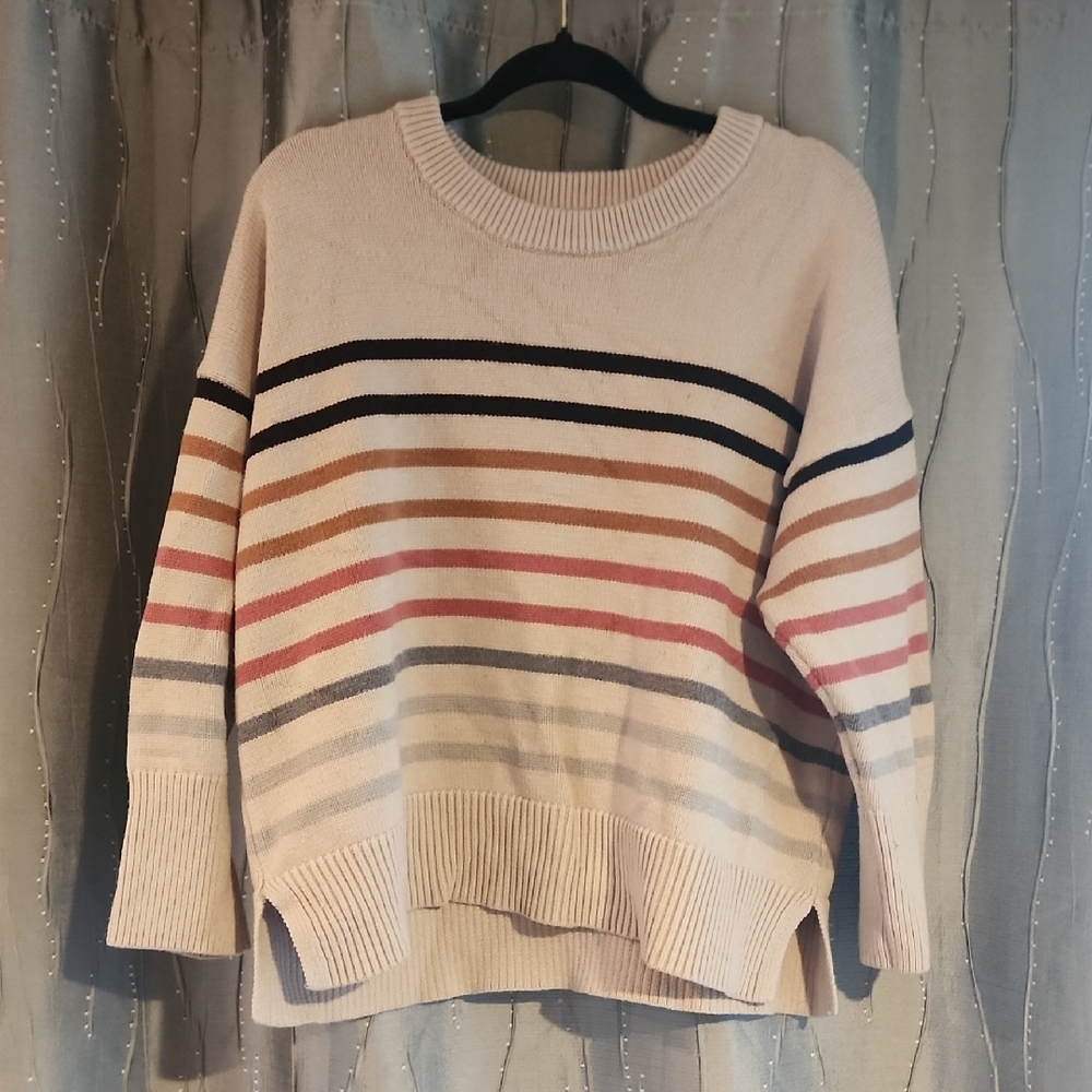 Philosophy Cream and Pink Crew Neck Sweater